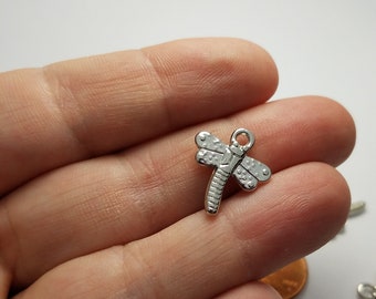 Silver Dragonfly Charms, 8 Dragonfly Charms, Dragonfly Charms, Silver Dragonfly Charms