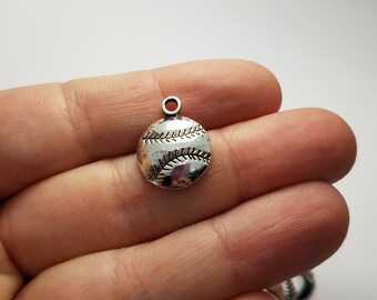 Silver Baseball Charms, 7 Silver Baseball Charms, Baseball Charms, Baseball Silver Charms