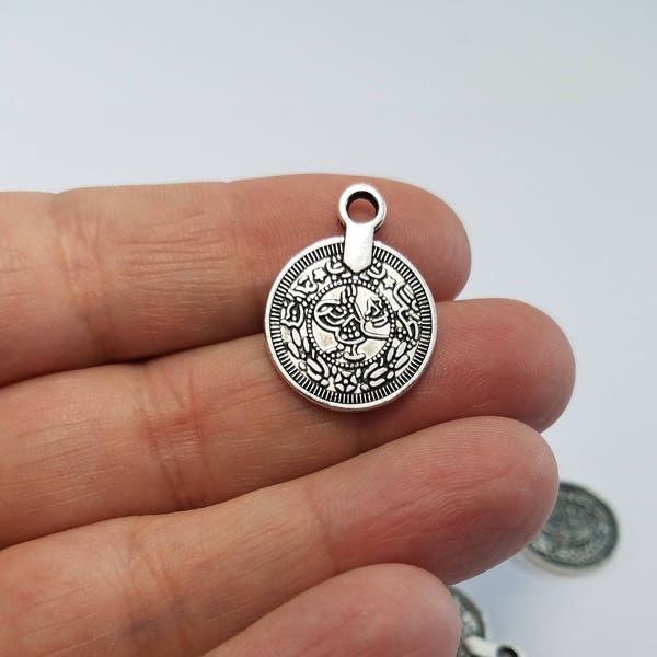 Silver Decorative Coin Charms, 5 Decorative Coin Charms, Decorative Coin Charms, Round Coin Charms