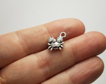Silver Crab Charms, 5 Crab Charms, Crab Charms, Silver Crab Charms
