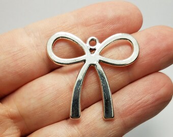 Silver Bow Pendant, 1 Bow Pendant, Big Bow Charm, Silver Big Bow Charm