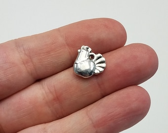Silver Chicken Charms, 5 Chicken Charms, Chicken Charms, Silver Chicken Charms