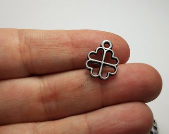 Silver Clover Charms, 10 Silver Four Leaf Clover Charms, Shamrock Charms, Four Leaf Clover Shamrock Silver Charms