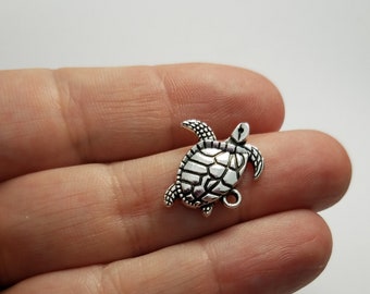 Silver Sea Turtle Charms, 5 Sea Turtle Charms, Silver Sea Turtle Charms, Turtle Charms