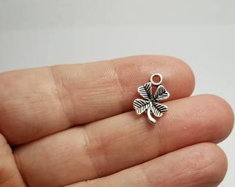Silver Clover Charms, 8 Silver Four Leaf Clover Charms, Clover Charms, Four Leaf Clover Silver Charms