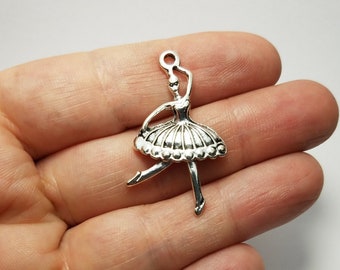 Silver Ballerina Pendant, 1 Ballerina Pendant, Ballerina Dancer Charms, Silver Ballerina Dancer Pendant