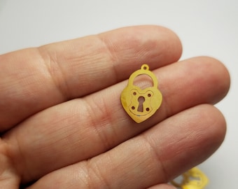 Gold Heart Lock Charms, 8 Small Lock Charms, Gold Lock Charms, Little Pad Lock Charms