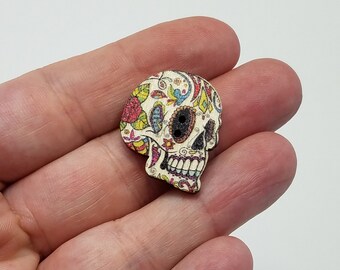 5 Fancy Skull Wood Buttons, Skull Wood Buttons, Fancy Skull Buttons