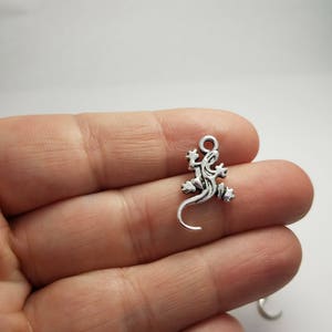 Silver Lizard Charms, 6 Lizard Charms, Lizard Charms, Silver Lizard Charms