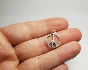 Silver Peace Sign Charms, 6 Peace Sign Charms, Peace Sign Charms, Peace Silver Charms