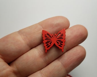5 Wooden Red Butterfly Buttons, Red Butterfly Wood Buttons, Butterfly Buttons