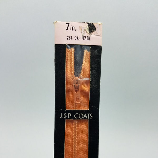 7 Inch Polyester Flex Knit Tape Zipper 261 Dark Peach, 1 Vintage J.&P. Coats 7" Polyester Dark Peach Zipper