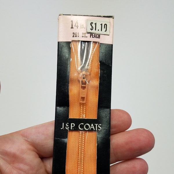 14 Inch Polyester Flex Knit Tape Zipper 261 Dark Peach, 1 Vintage J.&P. Coats 14" Polyester Dark Peach Zipper