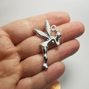 Silver Tinkerbell Pendant, 1 Tinkerbell Fairy Pendant, Angel Fairy Pendant, Silver Angel Pendant