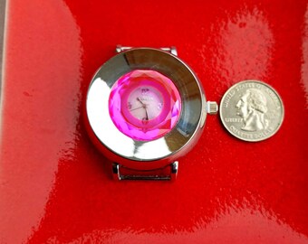 Hot Pink Geneva Watch, Pink Geneva Watch, Big Geneva Watch Face Piece