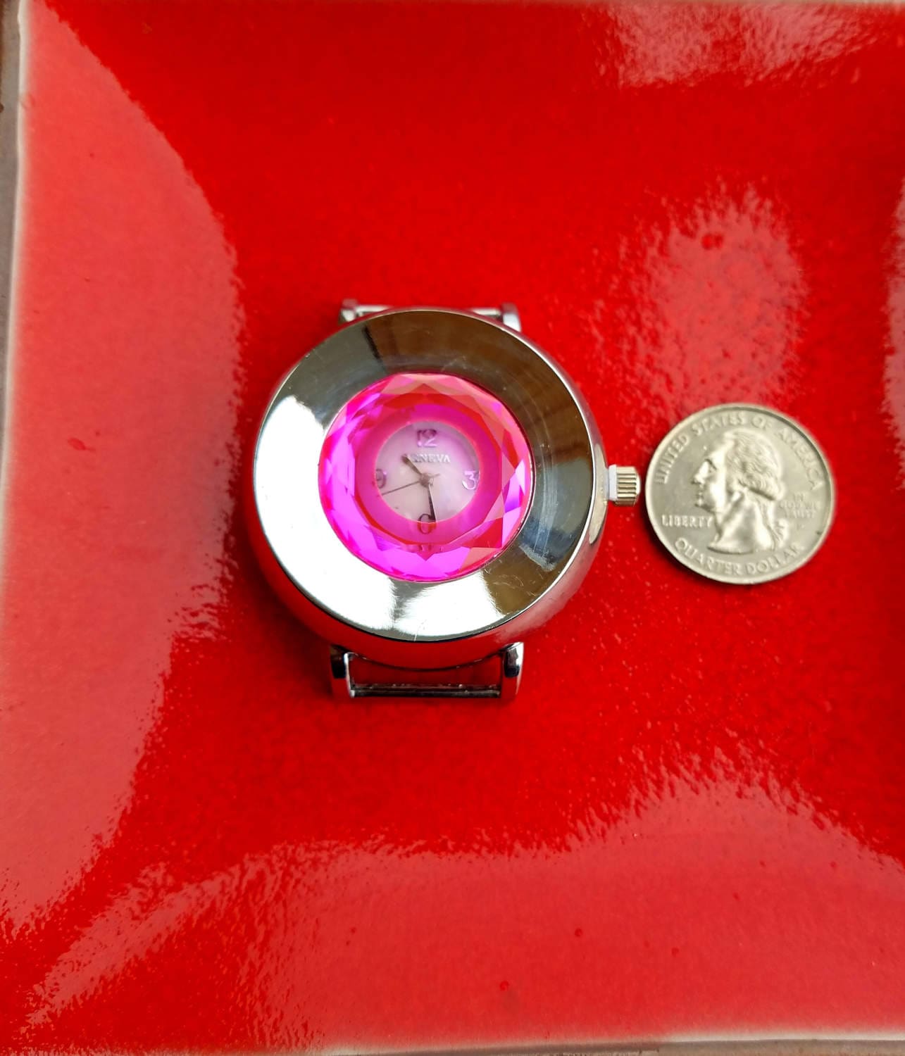 Hot Pink Geneva Watch, Pink Geneva Watch, Big Geneva Watch Face Piece
