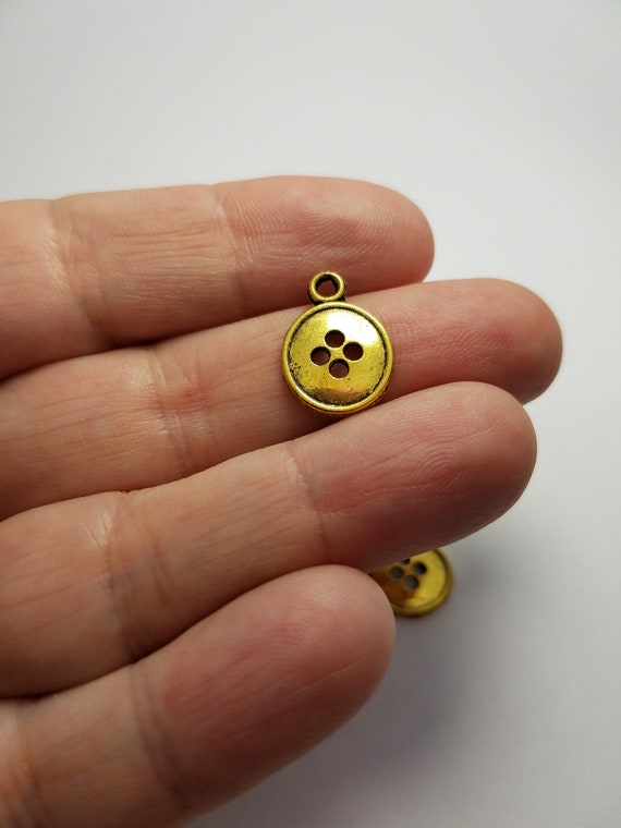 Gold Button Charms, 6 Antiqued Gold Button Charms, Button Charms, Small  Antiqued Gold Button Charms