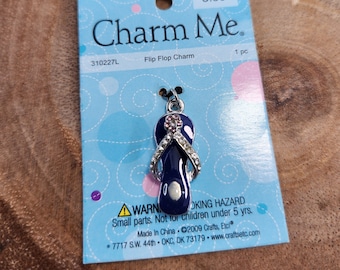 Flip Flops Charm, Charm Me Polka Dot Flip Flop Charm, Navy Pink Silver Sandle Charm
