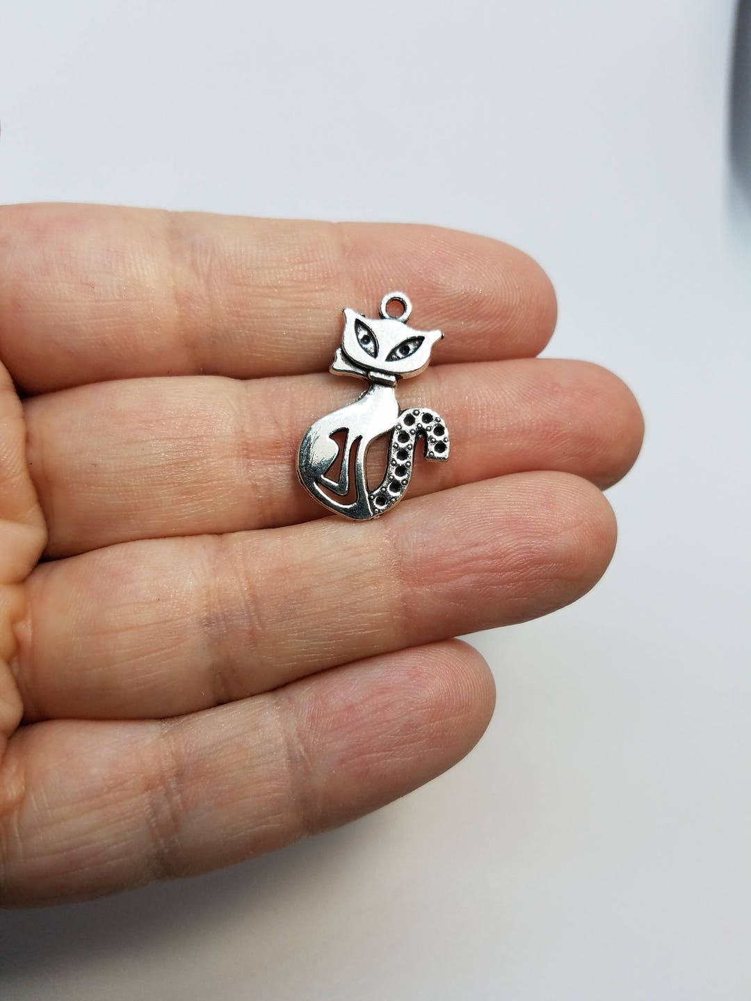 Silver Sly Cat Charms, 5 Sly Cat Charms, Sly Cat Charms, Silver Cat