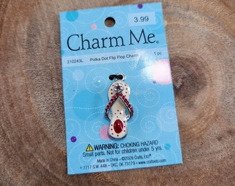 Flip Flops Charm, Charm Me Polka Dot Flip Flop Charm, Red Cream Silver Sandle Charm