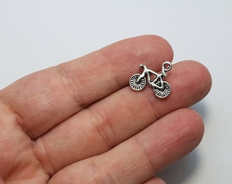6 Silver Small Bicycle Charms, 6 Bicycle Charms, Small Bike Charms, Silver Bike Charms