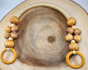 Tan Macrame Wooden Bead Purse Handle