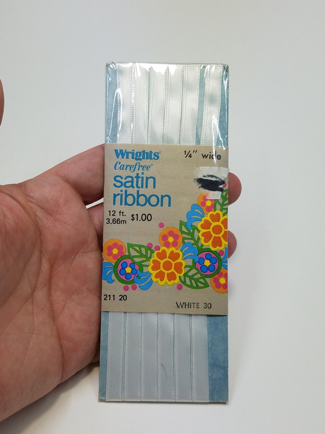 Wright Ribbon Wrights Carefree Ribbon White, 1 - 12 Foot Long 1/4