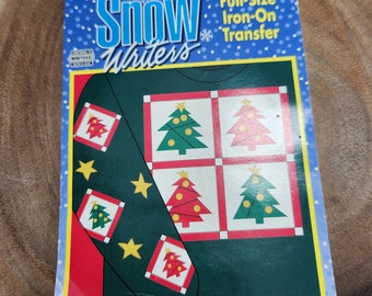 1 Patchwork Trees Iron-On Transfer, Snow Writers Christmas Tree Full-Size Iron On Transfer