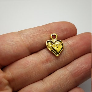 Gold Heart Charms, 6 Antiqued Gold Heart Charms, Small Heart Charms, Heart Gold Charms, Heart Charms