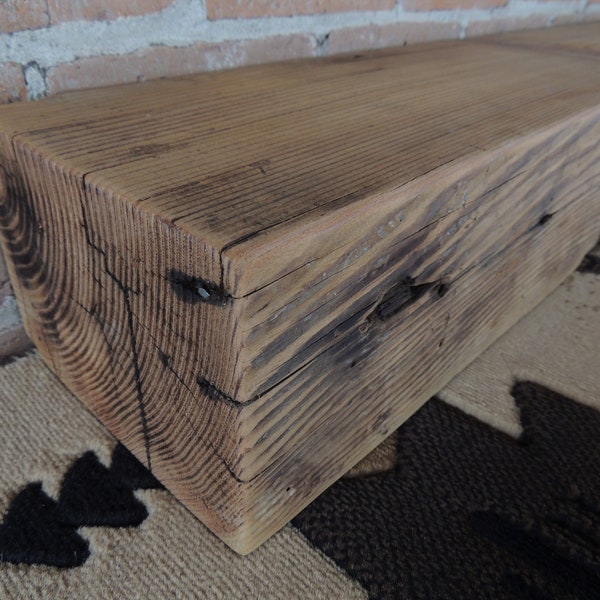 Reclaimed Mantel 50" x 7-3/8" x 5-3/8" Barn Beam Mantle Floating Shelf Rustic Mantle Shelf One-Of-A-Kind - Fast and Free Shhipping