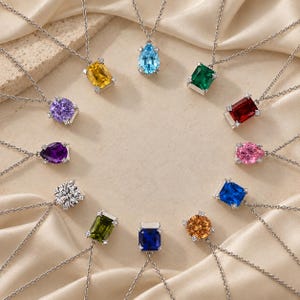 Zodiac Necklace in Sterling Silver 925, Colorful Cubic Zirconia Pendant, Astrology Jewelry, Birthday Gift for Her