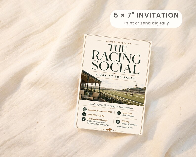 Template. Track Inches Day at the Races Invitation, Horse Racing Social Event and Drinks Party ...