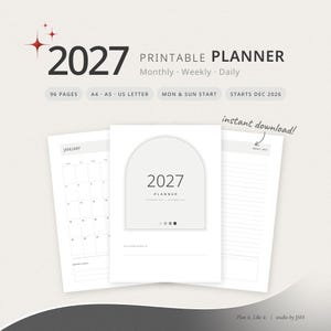 2027 Minimalist Planner Printable: Monthly, Weekly, Daily, Habit Tracker, A5 Inserts, A4, Letter