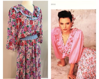 1980s Diane Freis Georgette Floral Vintage Dress