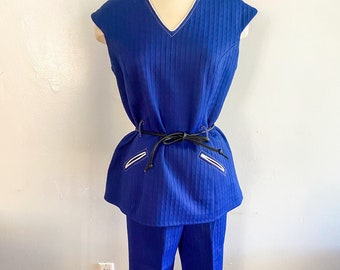 Late 60s/ early 70s Space Age Vibes Two piece pant set by Joyce Cobalt blue