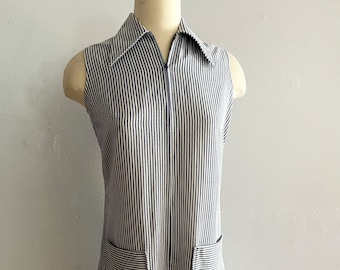 1970s Lillian Russell White and Blue Stripe Romper with pockets