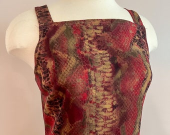 90s Grunge Snakeskin Print Slip Dress Sheer Overlay Vintage