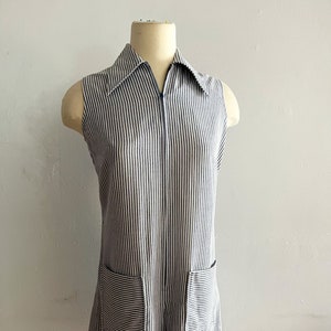 1970s Lillian Russell White and Blue Stripe Romper with pockets