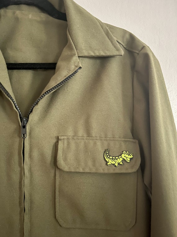 1970s Homemade Lacoste vibe green jacket crocodile - image 2