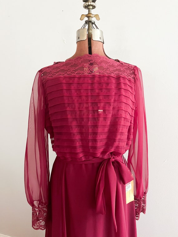 1970s Maroon Oxblood Chiffon Dress Miss Elliette … - image 3