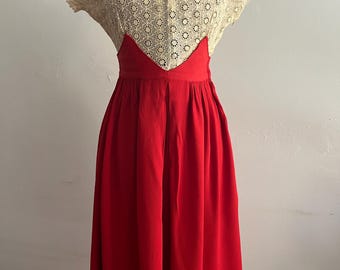 1940s Holiday Dream Vintage Dress Lace Peekaboo Top with Red Skirt