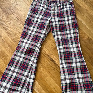 1970s Vintage Plaid Corduroy Low Rise Bell Bottom Mavericks!