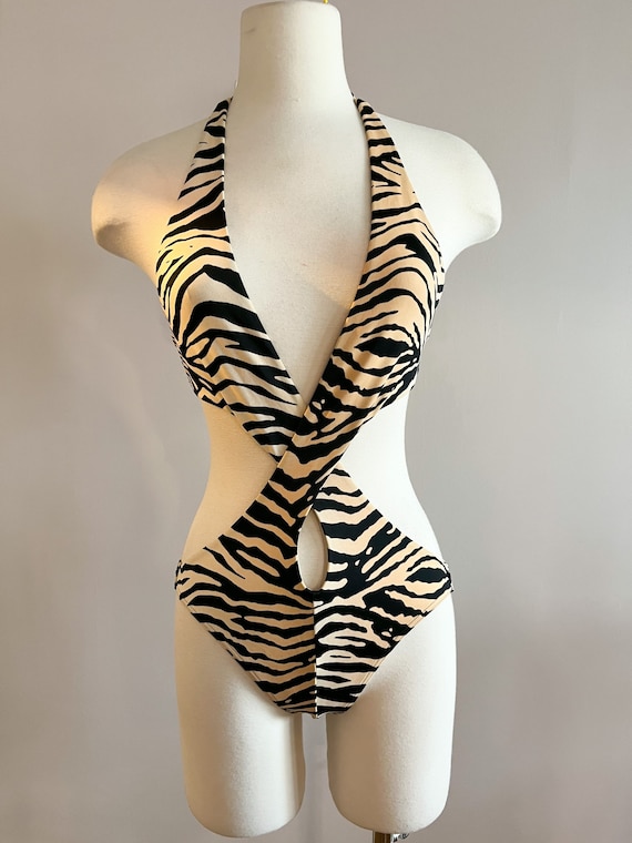 Y2K Beige Zebra Print Sexy Monokini From Victoria… - image 1