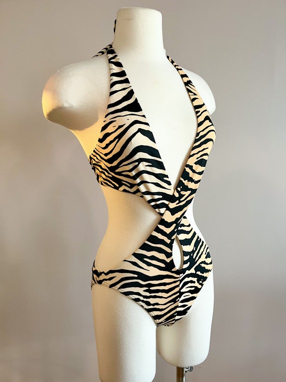 Y2K Beige Zebra Print Sexy Monokini From Victoria… - image 2