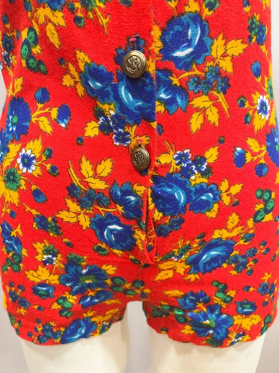 1960s Romper Union Label Tagged Red with Blue Flo… - image 9