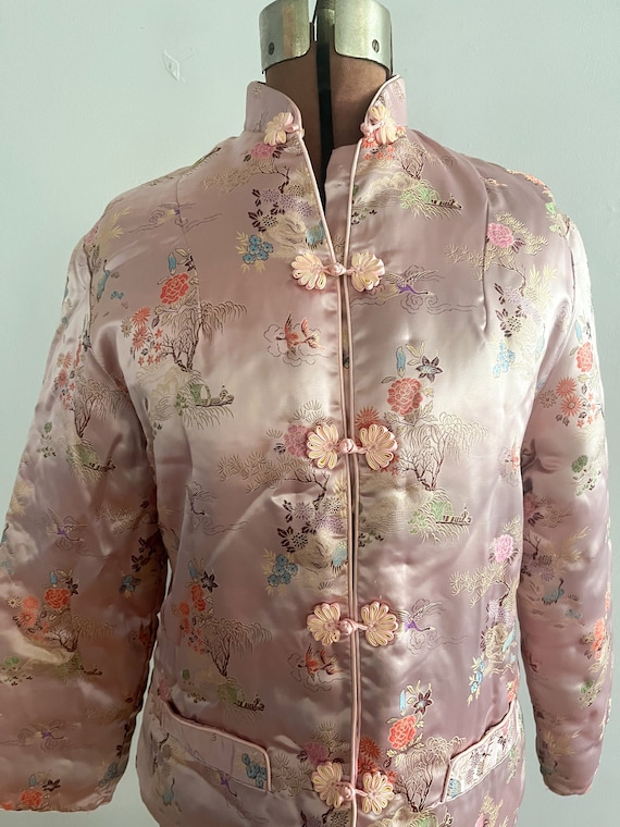 90s/Y2K Pink Puffer Jacket Asian Print Floral