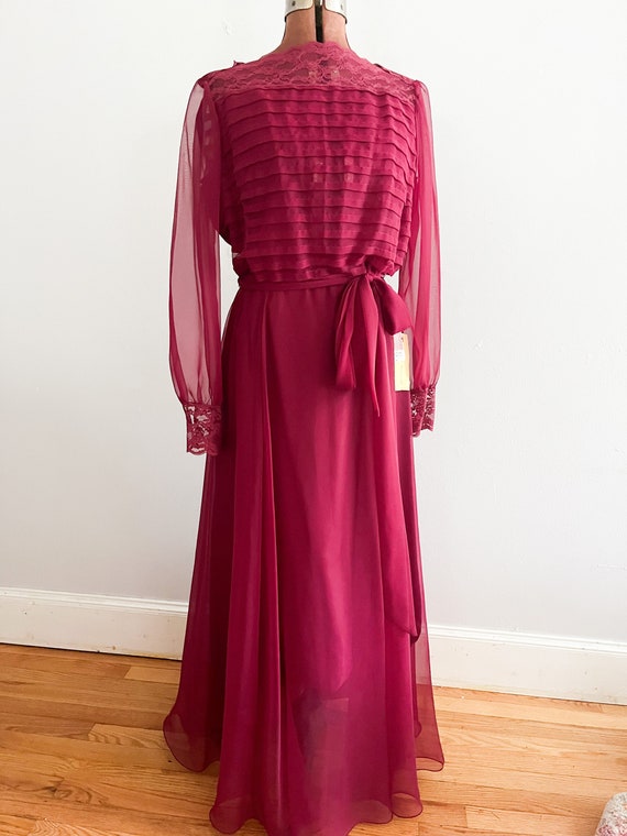 1970s Maroon Oxblood Chiffon Dress Miss Elliette … - image 1