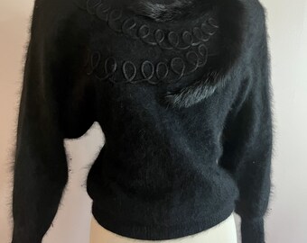 1980s Rich Black Angora Rabbit Fur Sweater from Isabelle Vintage Knitwear