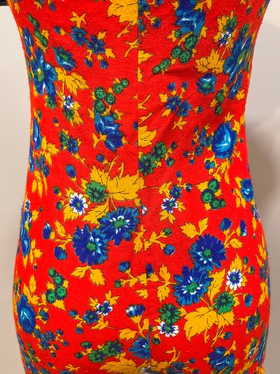 1960s Romper Union Label Tagged Red with Blue Flo… - image 7