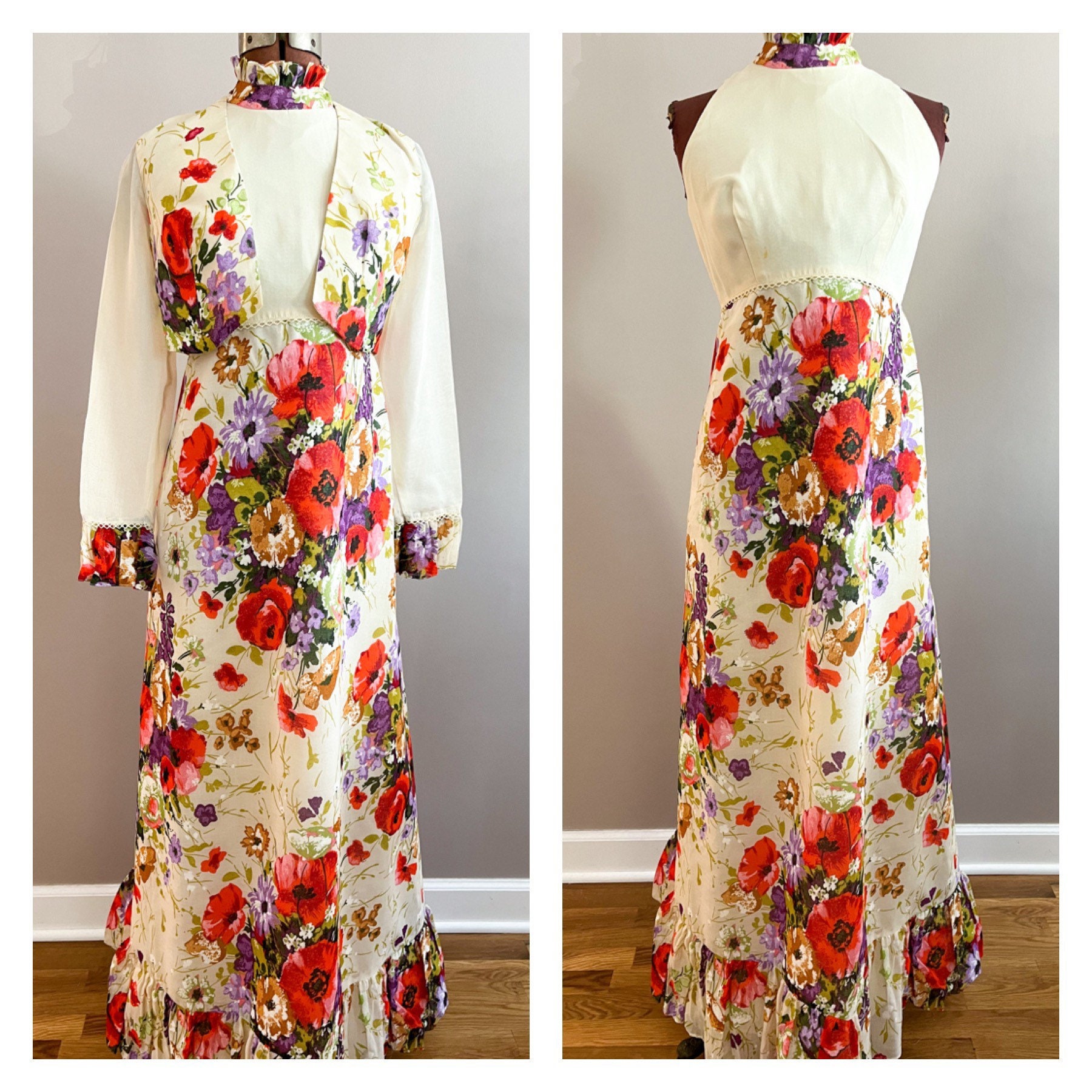 Vintage 1970’s Cinnamon Floral Garden Maxi-Dress